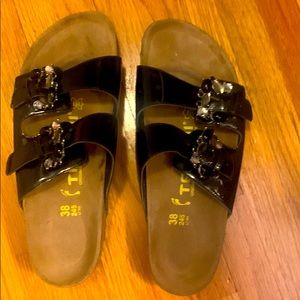 Birkenstock black patent fancy sandles size 38